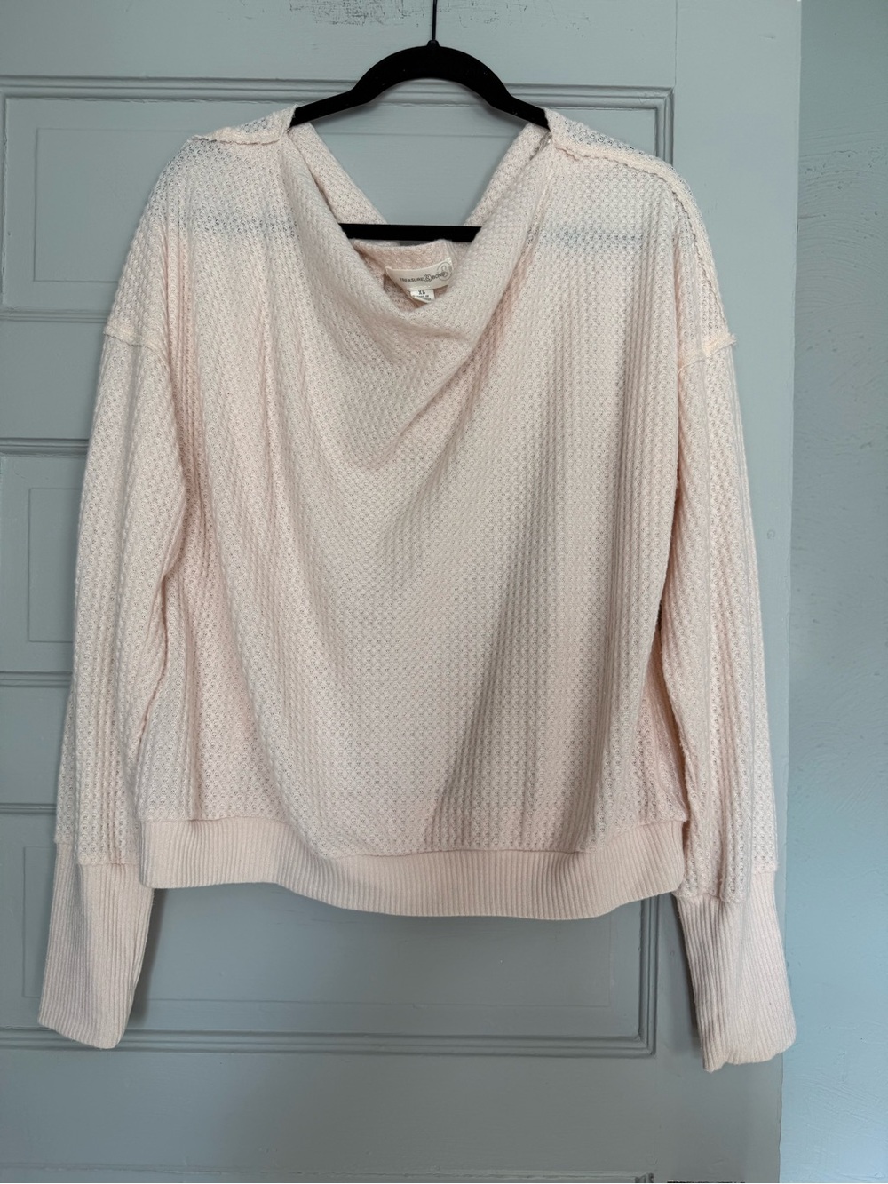 Treasure Bond Women’s Pink Waffle Pattern Cowl Neck Long Sleeve Sweater s XL